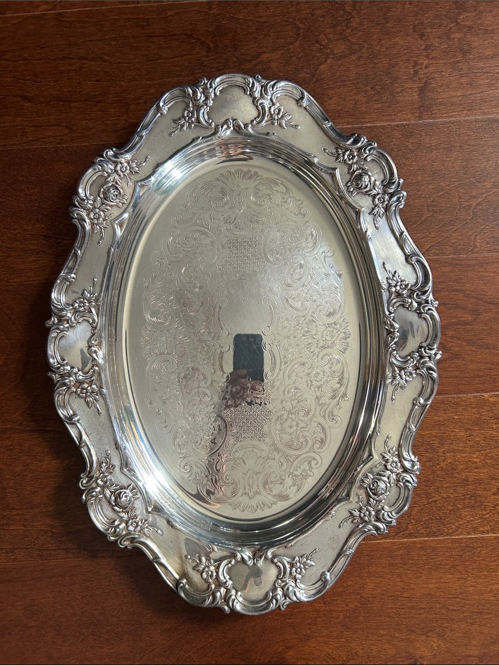 Large Vintage Towle Ornate Silver Plate Oval Serving Plater, Castlecore